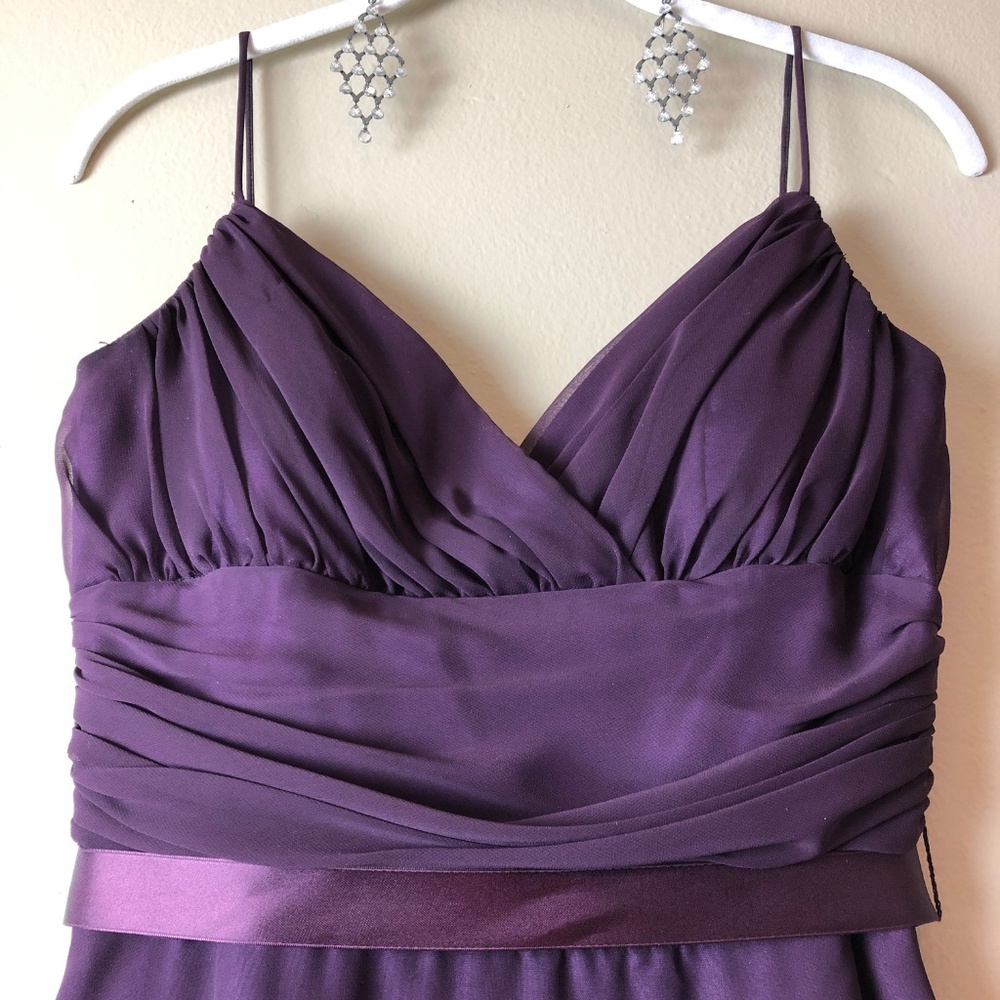 Plum formal dress | Tea length chiffon